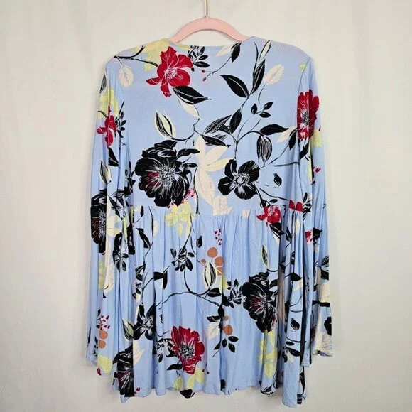 Women's FREE PEOPLE Bella Tunic Top Floral BLUE BLACK YELLOW RED size XS Boho - Picture 7 of 7